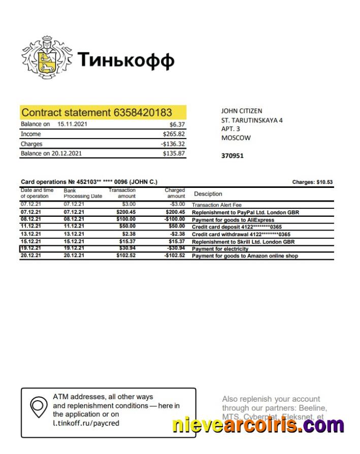 Russia Tinkoff (English version) excel pdf